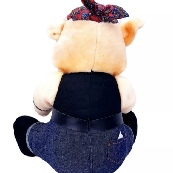 Harley Davidson Hog Plush Stuffed Pig Bandanna Motorcycle Rider 1993 Vintage 13" - Picture 3 of 6